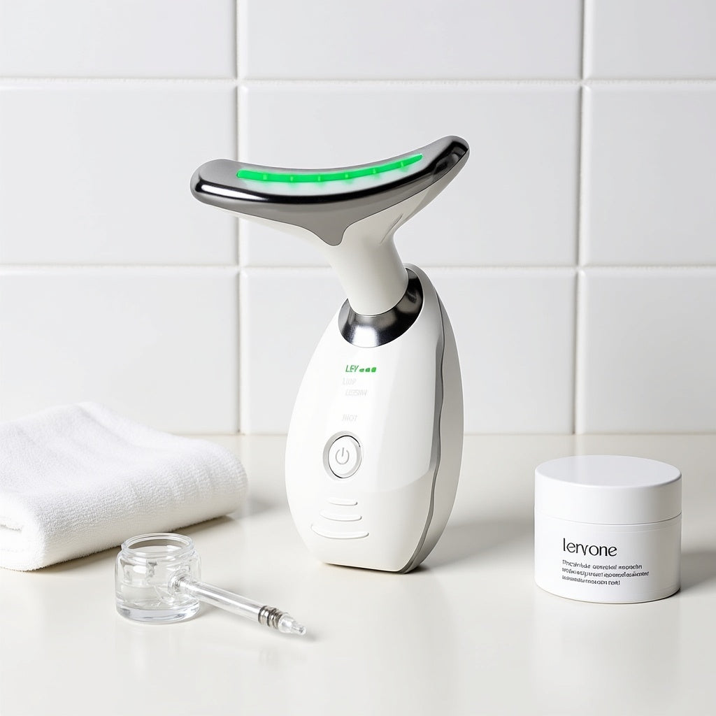 7LED Color Vibrating Neck Device Beauty Gift, Neck and Face Skin Massager, 1 Piece Set Portable Usb Charging, Electric Facial Ma