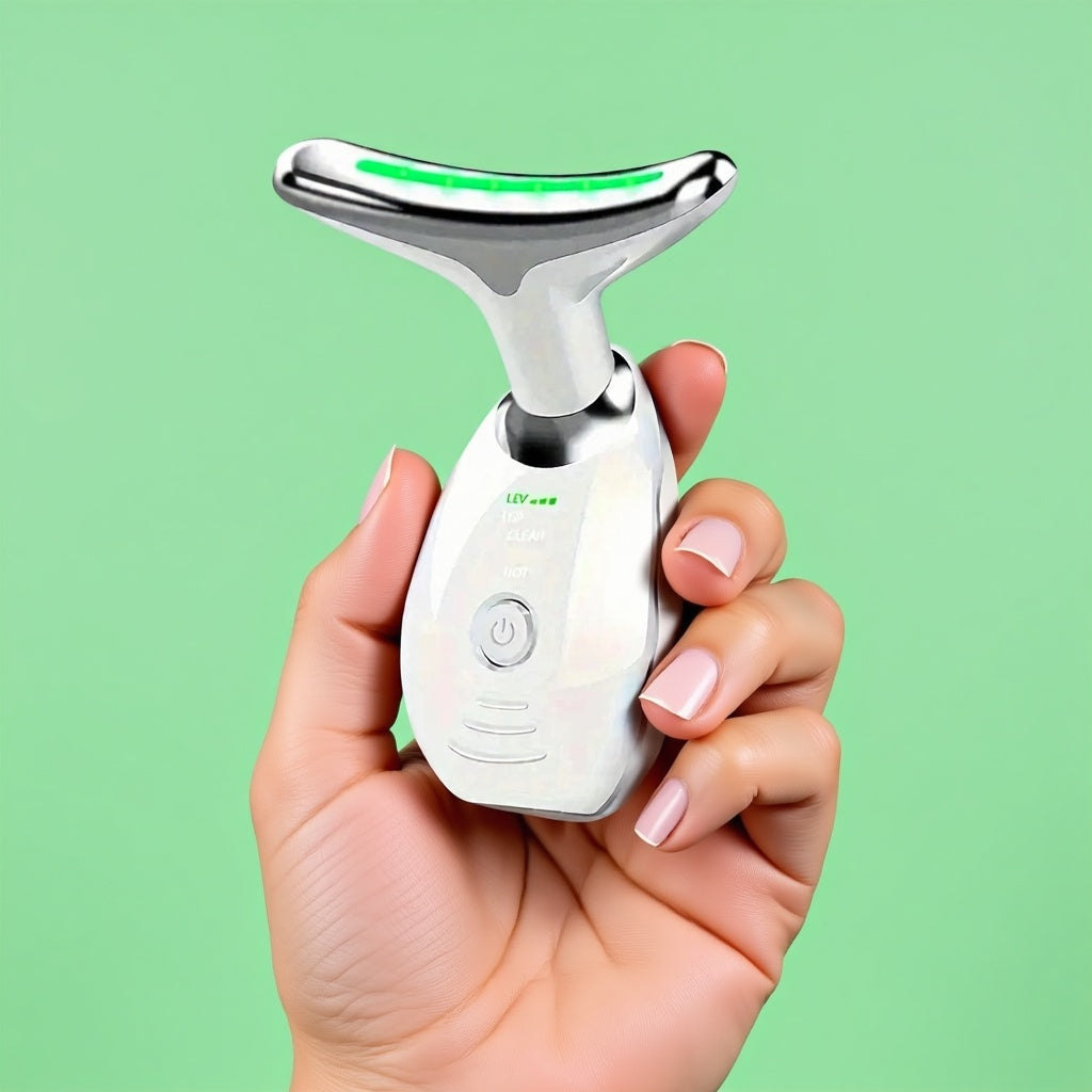 7LED Color Vibrating Neck Device Beauty Gift, Neck and Face Skin Massager, 1 Piece Set Portable Usb Charging, Electric Facial Ma